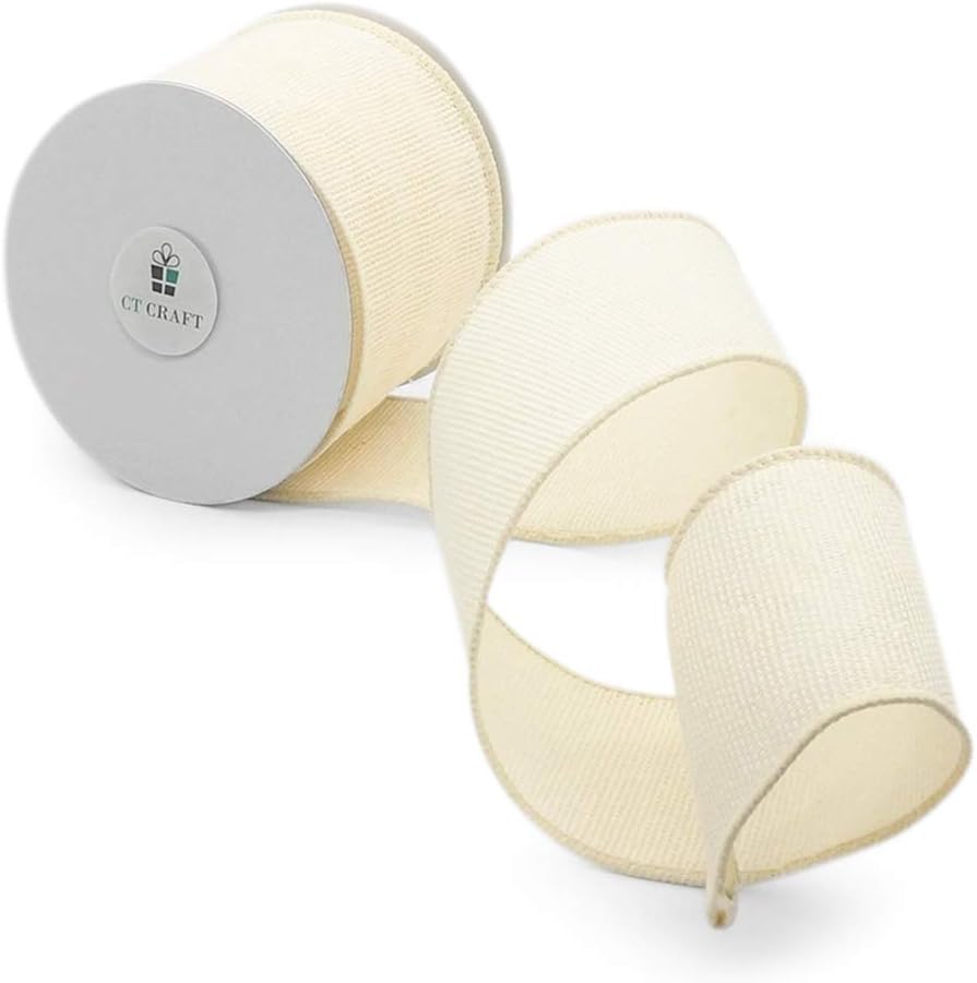 CT CRAFT LLC Ivory Canvas Wired Ribbon 2.5 Inch x 10 Yards for Christmas Home Decor Tree Topper Bow Gift Wrapping DIY Crafts Wreath Garland Easter Holiday - Crafty Corner