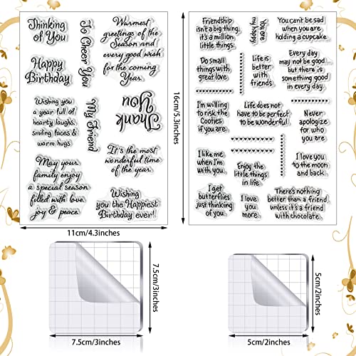 4 Sheet Sentiments Rubber Clear Stamps Set for Card Making and DIY Scrapbooking Journaling 2 Acrylic Stamp Blocks with Grid Lines for Valentine Birthday Wedding Wife Husband Anniversary Card (6 Count)
