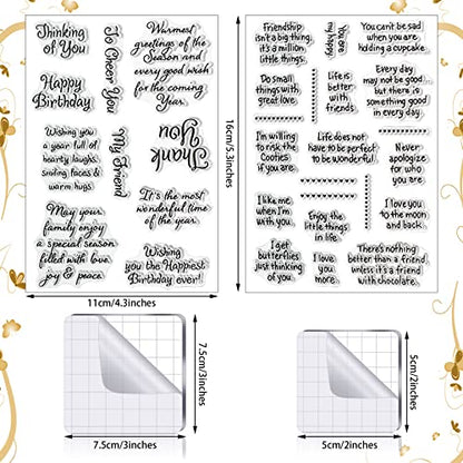 4 Sheet Sentiments Rubber Clear Stamps Set for Card Making and DIY Scrapbooking Journaling 2 Acrylic Stamp Blocks with Grid Lines for Valentine Birthday Wedding Wife Husband Anniversary Card (6 Count)