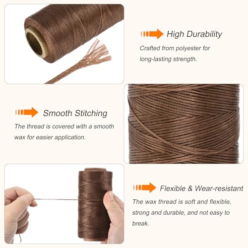 Waxed Thread 284 Yard 0.8mm 150D Flat Wax Thread Polyester Waxed String for Leather Sewing Hand Weaving Book Binding Home Decoration