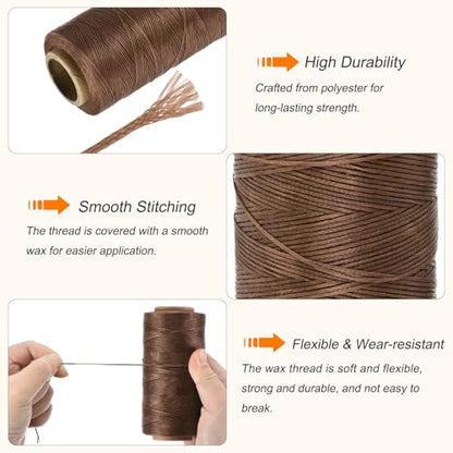 Waxed Thread 197 Yard 1mm 210D Flat Wax Thread Polyester Waxed String for Leather Sewing Hand Weaving Book Binding Home Decoration