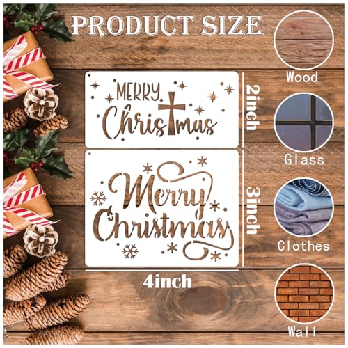 16pcs Merry Christmas Stencils for Card Making Reusable Drawing Believe Christmas Stencils for Painting on Wood Signs (16 Count)