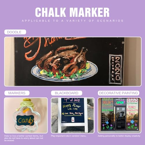 Chalk Markers 24 Vibrant Color Set for Blackboard & Glass Surfaces Washable (24 Count)