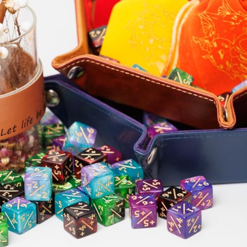 MTG Counter Dice Set 48 Pcs D6 MTG Dice Life Counters Tokens Dice for Magic Card Game Accessories with 6 Pcs Drawstring Bags and Tray (56 Count)