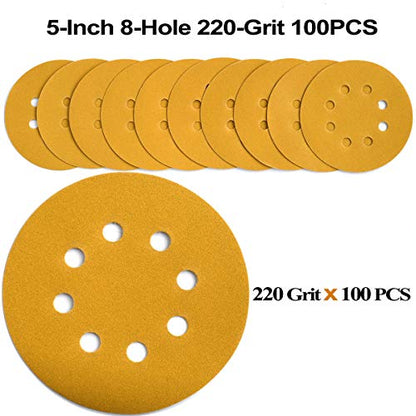 5-Inch 8-Hole Hook and Loop Sanding Discs 220-Grit, 100-Pack (100 Count)