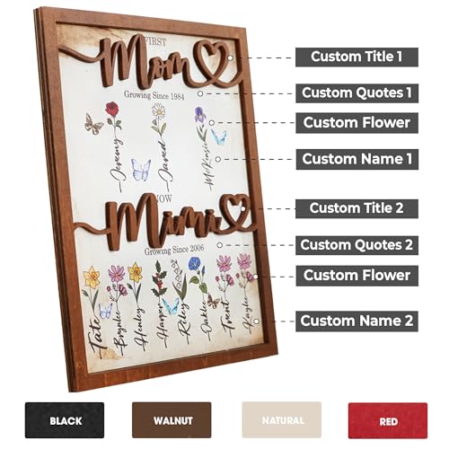 First Mom Now Grandma Wood Frame with Phone Stand Gifts Mothers Day New Grandmother Custom Grandma's Garden Plaque Birth Month Flowers Sign with Grandkids Names