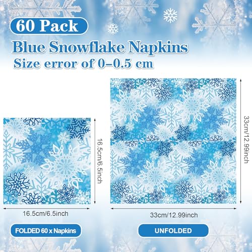 60 Pcs Winter Snowflake Cocktail Paper Napkins 6.5 x 6.5 Inches (60 Count)