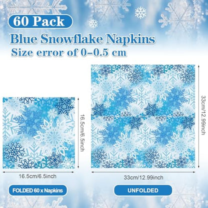 60 Pcs Winter Snowflake Cocktail Paper Napkins 6.5 x 6.5 Inches (60 Count)