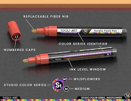 28 Wildflower Colors Acrylic Paint Pens Studio Color Series Markers Set 3mm Medium Tip (28 Count)