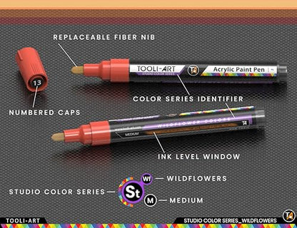 28 Wildflower Colors Acrylic Paint Pens Studio Color Series Markers Set 3mm Medium Tip (28 Count)