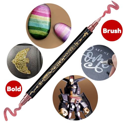12Colors Metallic Paint Markers Bold and Brush Dual (12 Count)