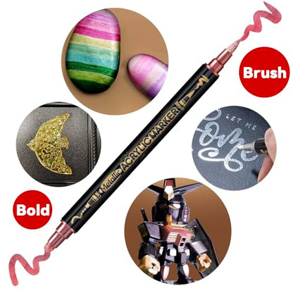 12Colors Metallic Paint Markers Bold and Brush Dual (12 Count)