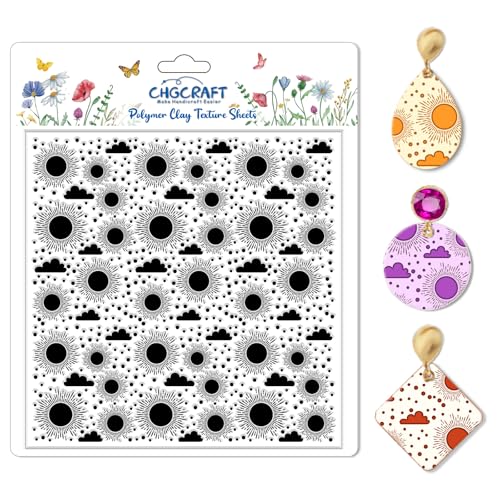Sun and Cloud Polymer Clay Texture Sheets Geometric Pattern Silicone Texture Stamp Clay Texture Mat Modeling Pattern Pad Sheets for Jewelry and Earrings Tools