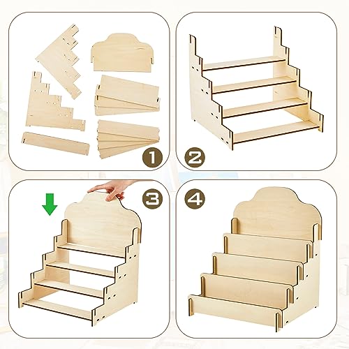 2 Pcs 4 Tier Greeting Card Display Stand Wooden Sticker Display Stand Portable Card Display Rack for Vendors Retail Counter Table Display Trade Shows Showcase