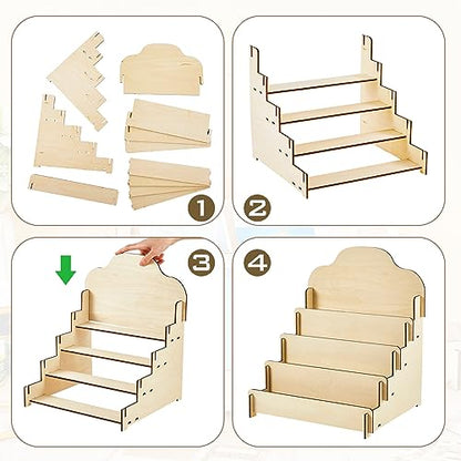 2 Pcs 4 Tier Greeting Card Display Stand Wooden Sticker Display Stand Portable Card Display Rack for Vendors Retail Counter Table Display Trade Shows Showcase