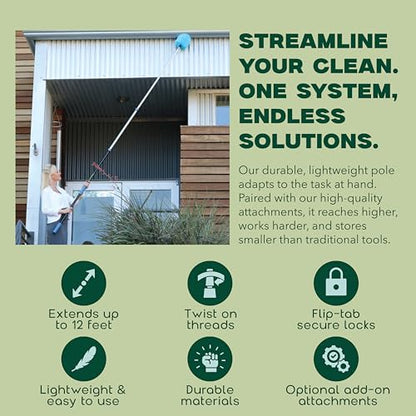 Pro 5-to-12 Foot Telescoping Extension Pole, 3-Stage Aluminum