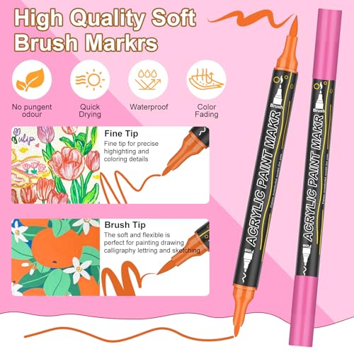144 Colors Dual Tip Acrylic Paint Markers (72 Count)