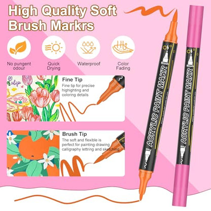144 Colors Dual Tip Acrylic Paint Markers (72 Count)