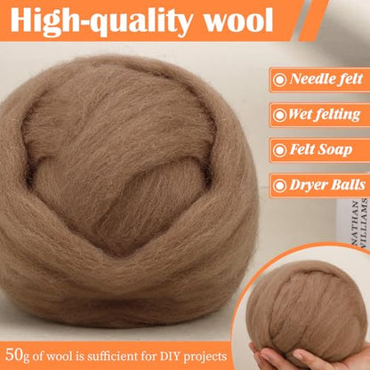 1.76oz Bright Brown Natural Wool Roving
