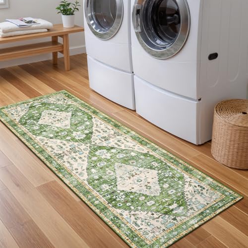 Felice Boho Runner Rugs 2x5 Green Kitchen Runner Rugs Non Skid Washable