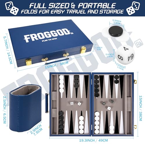 Dark Blue 15 Inch Backgammon Sets for Adults (39 Count)