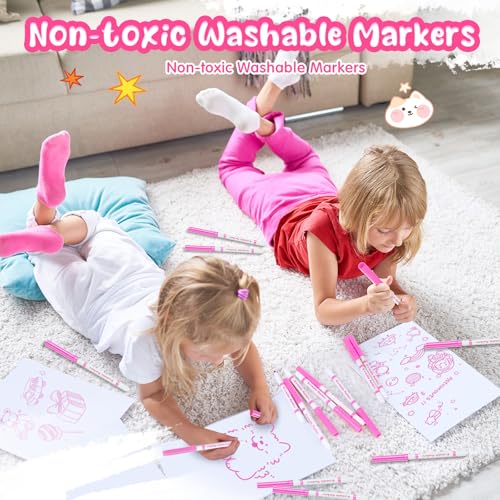 18 Pcs Line Washable Markers Pink Fine Tip Markers for Kid (18 Count)