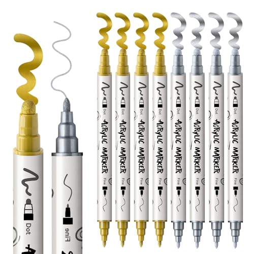 4 Silver and 4 Gold Paint Markers Bold and Fine Dual (8 Count)