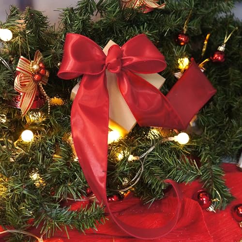 Satin Wired Ribbon 2.5 Inch x 20 Yards Red for Christmas Home Décor Gift Wrapping Tree Topper Bow Wreath DIY Crafts (60 Foot)