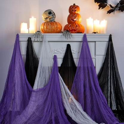 Halloween Cheese cloth 84.65 x 590.55 Inch White Black and Purple Cheesecloth Roll for Crafts Large Cotton Muslin Gauze Fabric for Halloween Outdoor & Indoor Spooky Decoration