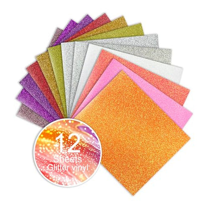 Glitter HTV Sparkly Heat Transfer Vinyl Bundle (12 Count)