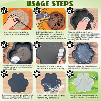 Set of 1 Large Paw Print Stepping Stones Mold Pavers for Outside Walkway