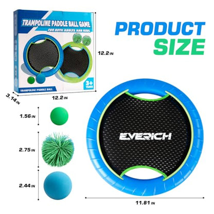 Bouncy Paddle Ball Game for Kids with 2 EVA Foam Trampoline Paddles and 4 Balls