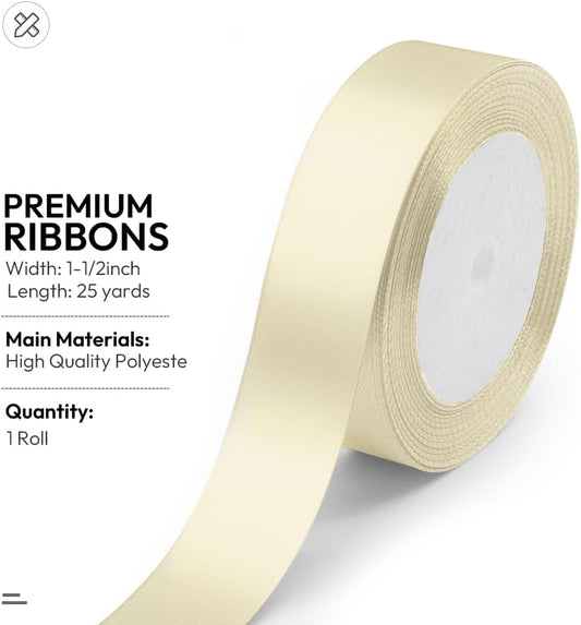 KMER LIFE Solid Color Ivory Satin Ribbon 1 Inches x 25 Yards, Beige Ribbons Perfect for Crafts, Wedding Decor, Bow Making, Sewing, Gift Package Wrapping and More - Crafty Corner