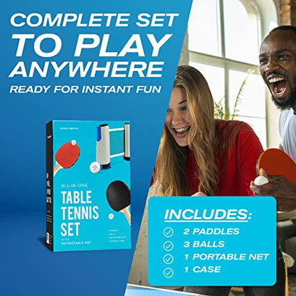 Portable Ping Pong Set with Retractable Ping Pong Net for Any Table