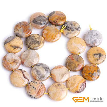 GEM Inside Crzay Lace Agate Gemstone Loose Beads Natural 20mm Coin Crystal Energy Stone Power for Jewelry Making 15"