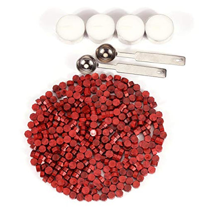 360 Pcs Antique Wine Red Sealing Wax Beads Set for Wax Seal Stamp with Candles and Melting Spoon (360 Count)