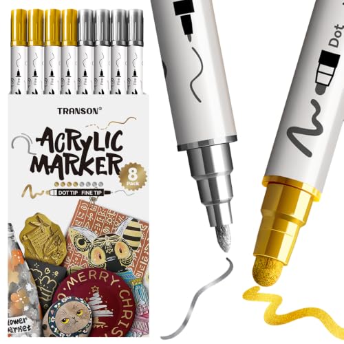 4 Silver and 4 Gold Paint Markers Bold and Fine Dual (8 Count)