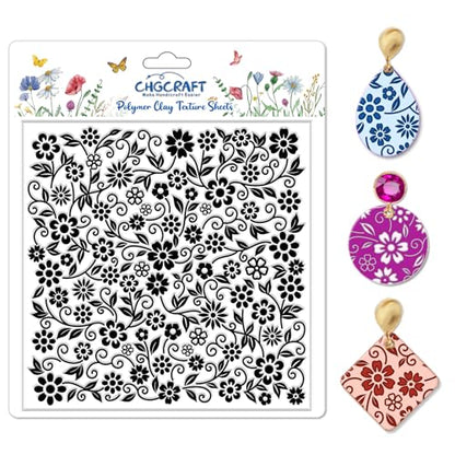 Vine Flowers Pattern Polymer Clay Texture Sheet Curly Plants and Leaves Silicone Texture Mat for Polymer Clay Making Earrings Jewelry DIY Crafts 5.5 × 5.5 Inch