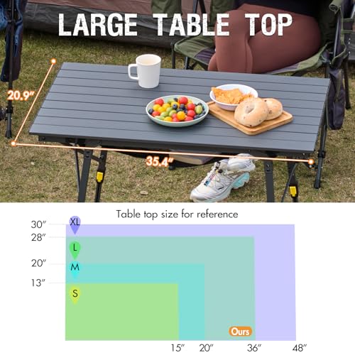 Outdoor Folding Portable Picnic Camping Table with Adjustable Height Aluminum Roll Up Table Top Mesh Layer