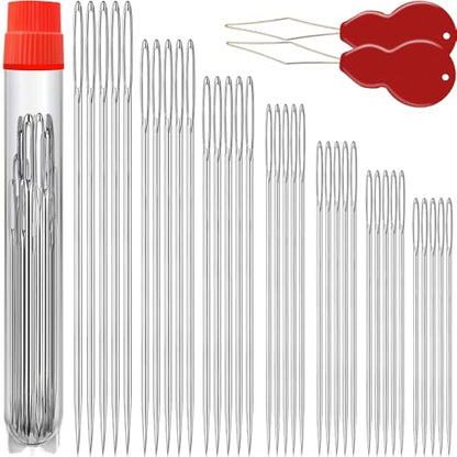 35 70 Pack Premium Large Eye Needles for Hand Sewing with Needle Threaders