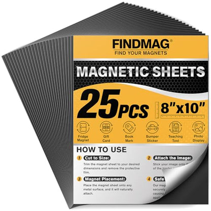 25 Pack 8" x 10" Adhesive Magnetic Sheets (25 Count)