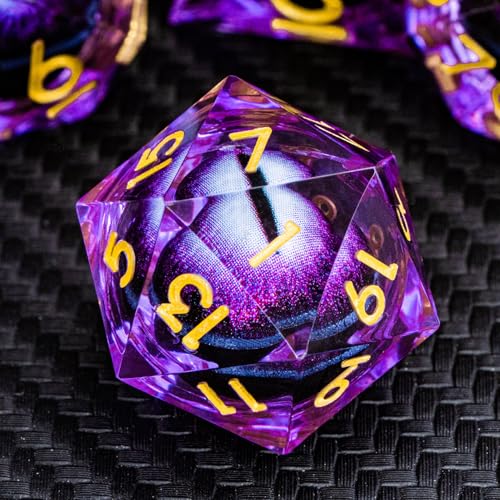 DND Resin Dice Dragon Eye Dice Liquid Core Purple Sharp Edged Dice Set with Gift Box