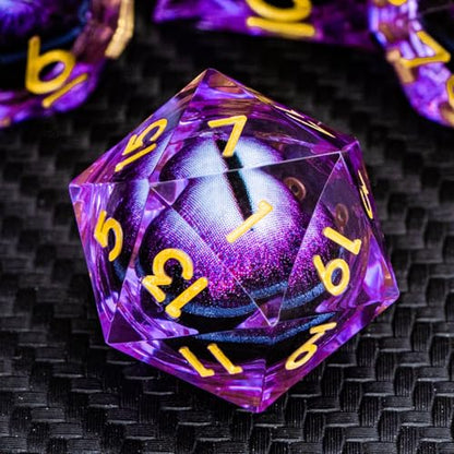 DND Resin Dice Dragon Eye Dice Liquid Core Purple Sharp Edged Dice Set with Gift Box