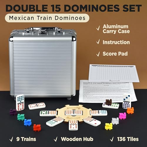 Mexican Train Dominoes Set Double 15 for Adults and Family