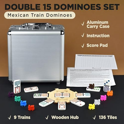 Mexican Train Dominoes Set Double 15 for Adults and Family