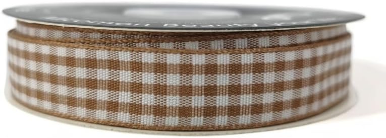 Micomon Khaki and White Woven Edge Plaid Ribbon 100% Polyester Gingham Ribbon 25 Yards Each Roll (5/8"Khaki) - Crafty Corner