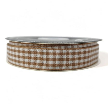 Khaki and White Woven Edge Plaid Ribbon 100% Polyester Gingham Ribbon 25 Yards Each Roll (75 Foot)