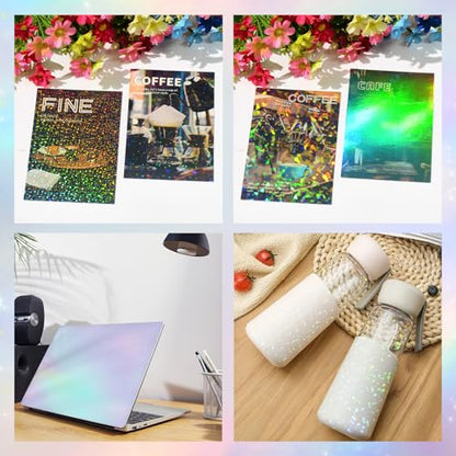 36 Sheets Holographic Laminate Sheets Clear Self Adhesive Sticker Paper (36 Count)