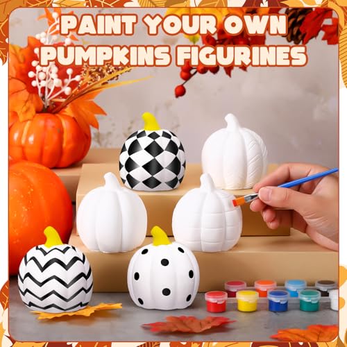 12 Set Fall Pumpkin Ceramics to Paint Autumn Pumpkin Ready to Paint Your Own Ceramic Pumpkins Statues DIY Unpainted Ceramics Paintable Fall Thanksgiving Figurines Kit Craft with Brush Palette