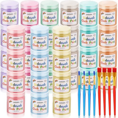 36 Pcs Sidewalk Chalk Non Toxic Paint Kit Washable Powdered Chalks Mix in Water 9 Vibrant Colors with Paintbrush for Creative Sidewalk and Chalkboard Fun (36 Count)